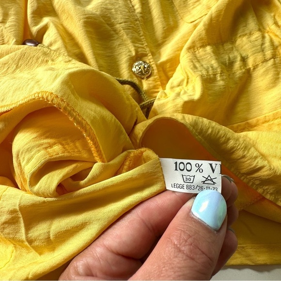 80s Yellow Oversized double pocket gold chunky button up short sleeve jacket - Picture 9 of 10